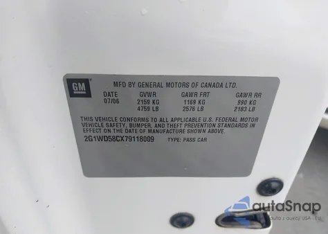 2007 Chevrolet Impala Ss z USA, uszkodzony, nr VIN 2G1WD58CX79118009